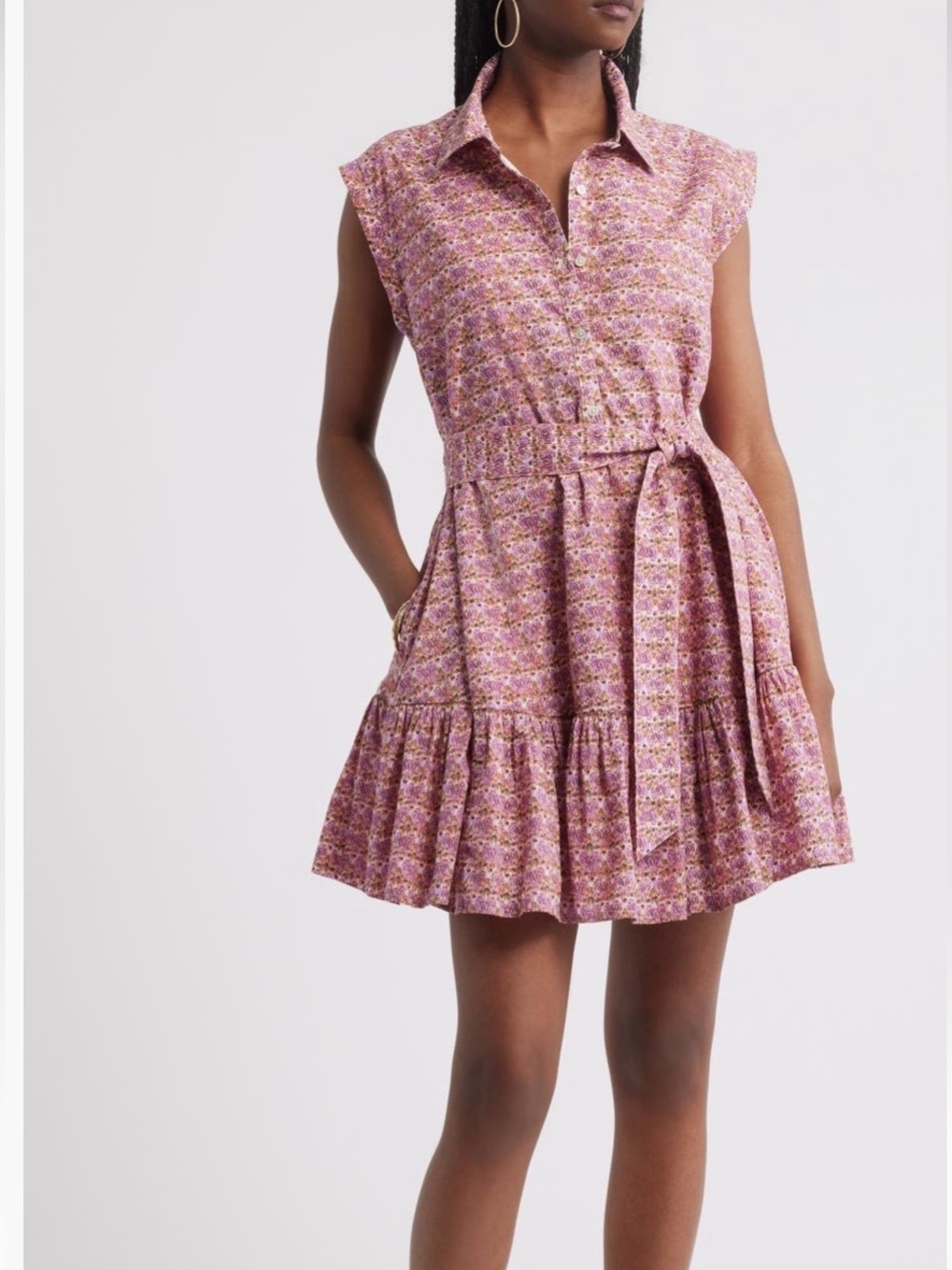 Treasure and Bond (Nordstrom) Sleeveless Pink Floral Tie-Waist Mini Dress
